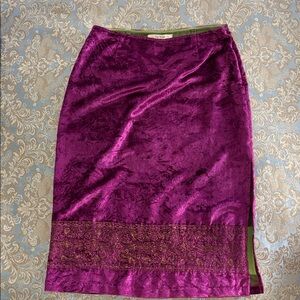 Free People Deep Purple Velvet Pencil Skirt with Gold Trim